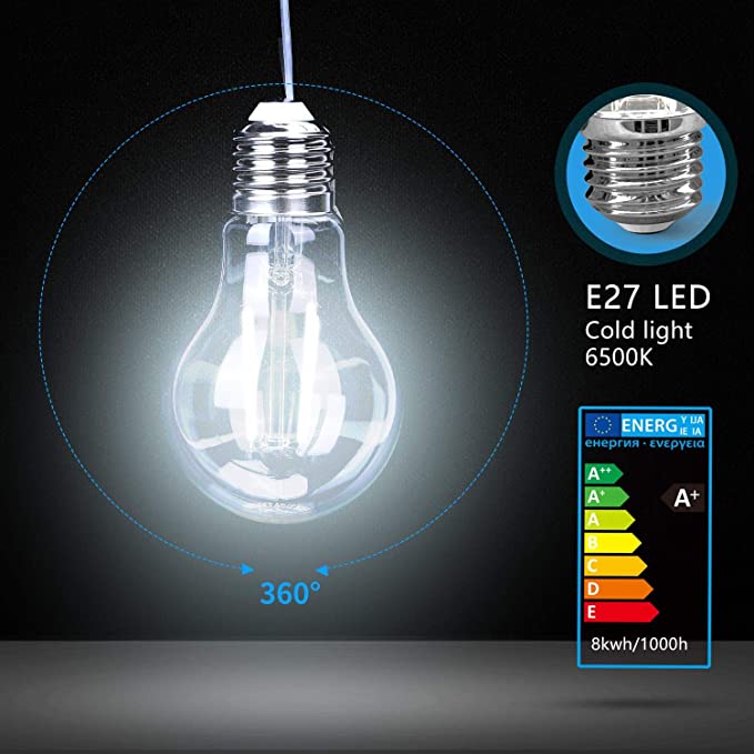 Filamento Lampadine LED E27 8W Equivalenti a 75W, Luce Bianca 6500K, 1 –  BrightLampadario